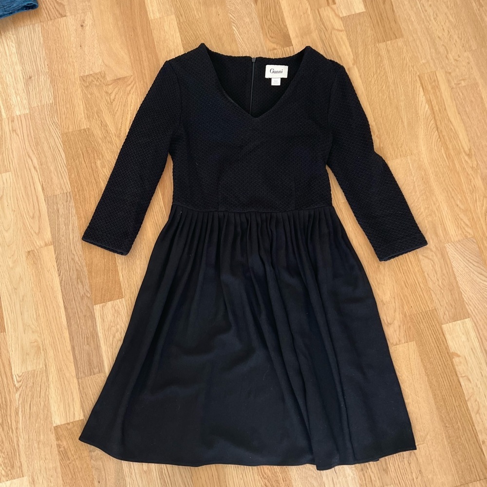 Ganni Black 3/4th Sleeve Skater Dress - Size Small *Great Condition*